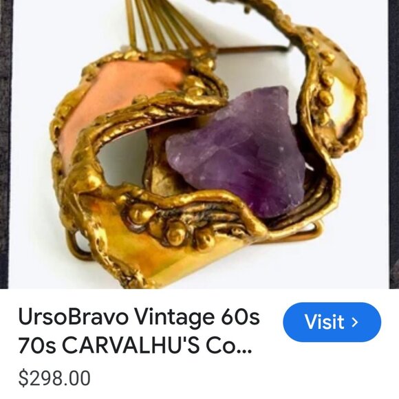 Vint/Mint (1sz) Dutra\'s Soft Leather Belt +Brass Buckle w/Amethyst Quartz $200+ main image 4
